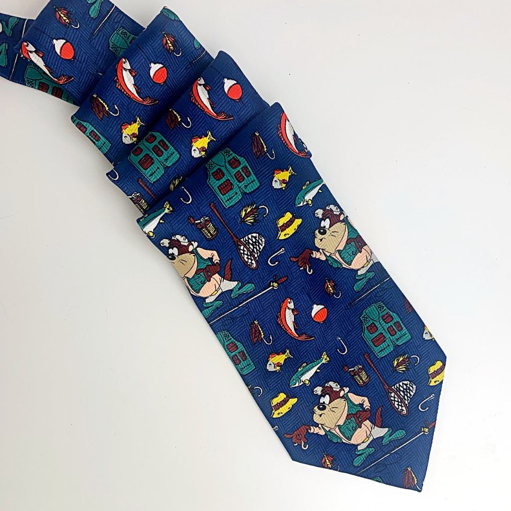 Warner Bros Looney Tunes Taz Fishing Satin Necktie - Picture 6 of 6